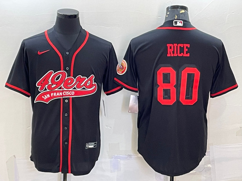 Men's San Francisco 49ers #80 Jerry Rice Black With Patch Cool Base Stitched Baseball Jersey